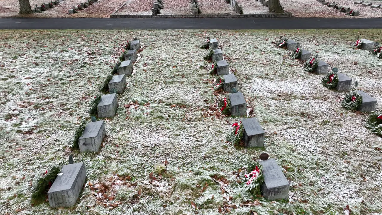 Flight through cemetery graveyard