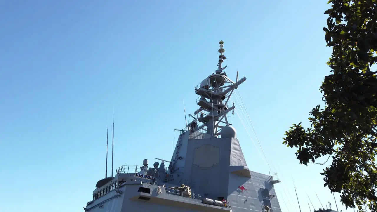 POV Of A Person Looking At HMAS Navy Ship Docked In Potts Point in Sydney New South Wales Australia