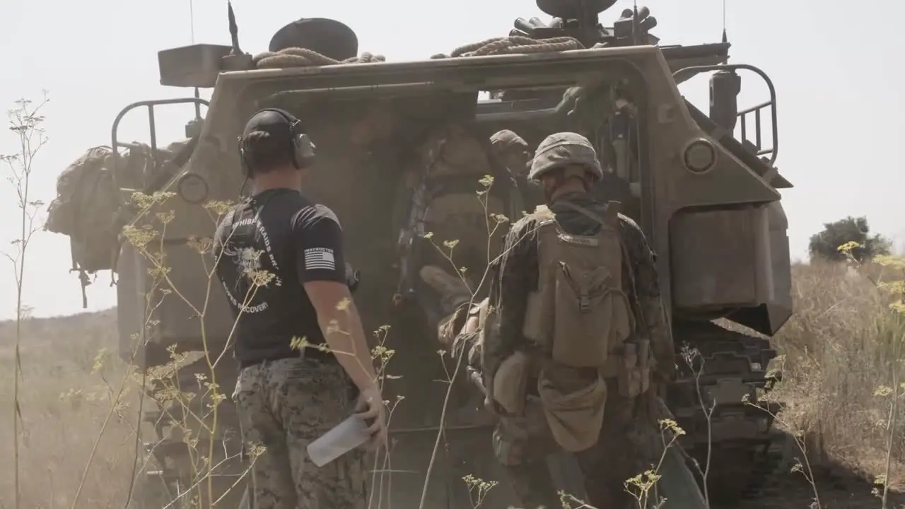 Us Marine Soldiers Practice Extracting Wounded Soldiers And Boarding Amphibious Vehicles Mechanized Boat Raid Training Exercise Ca