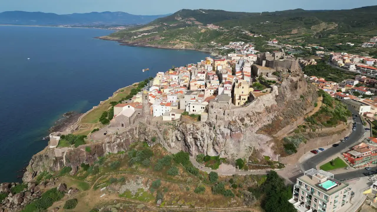 Castelsardo castle and fortified town in Sardinia Italy 4k Drone Aerial Circling