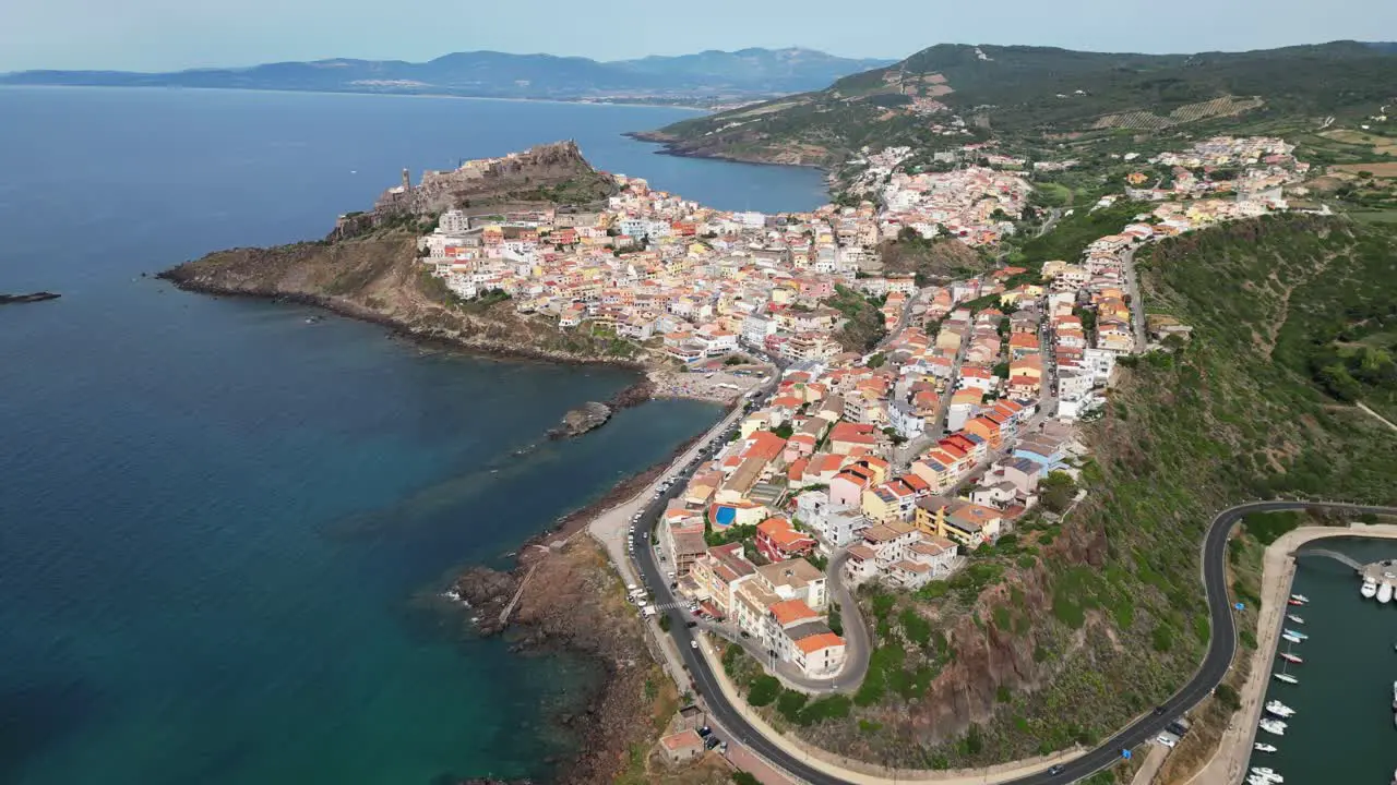 Castelsardo coastal village in Sardinia Italy 4k Drone Aerial