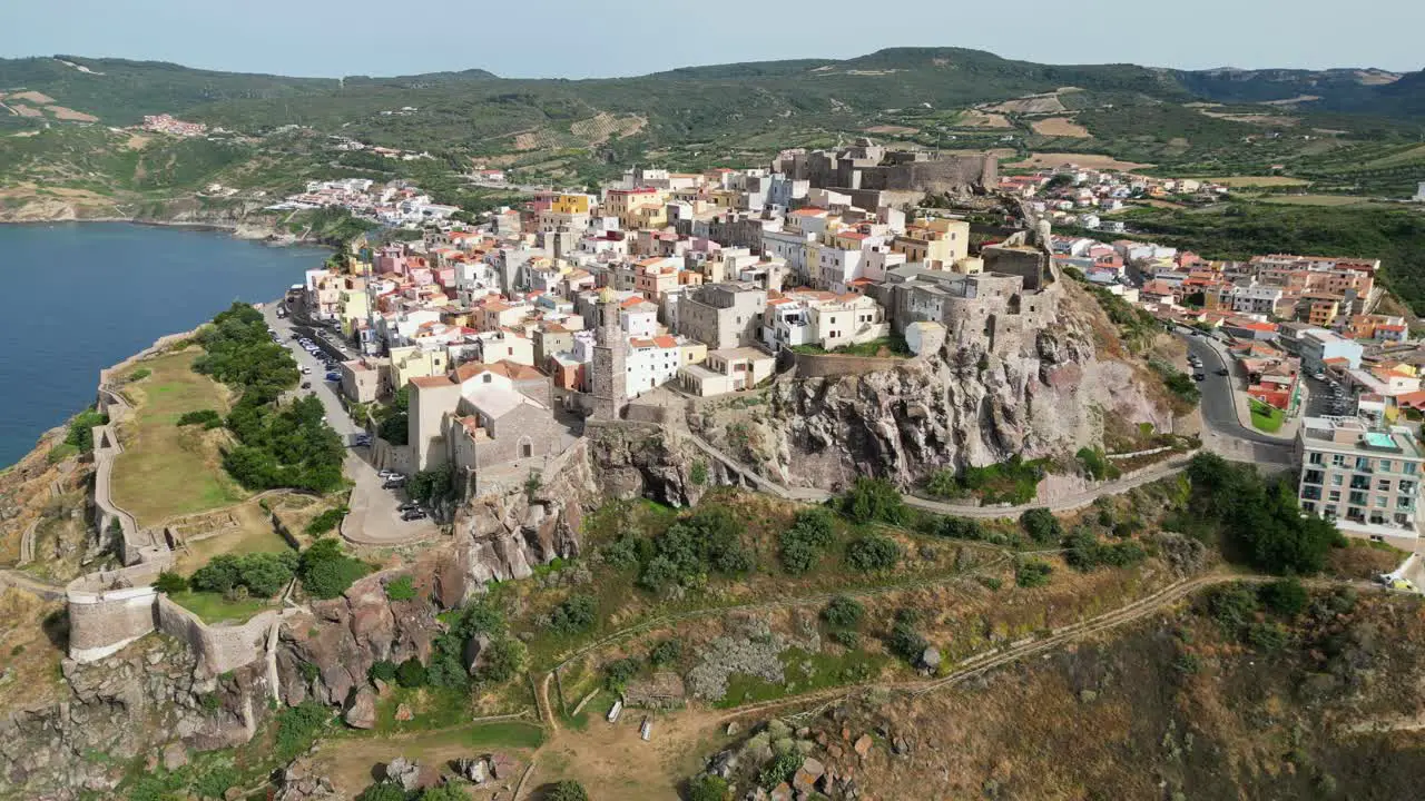 Castelsardo fortified old town in Sardinia Italy 4k Drone Aerial Circling