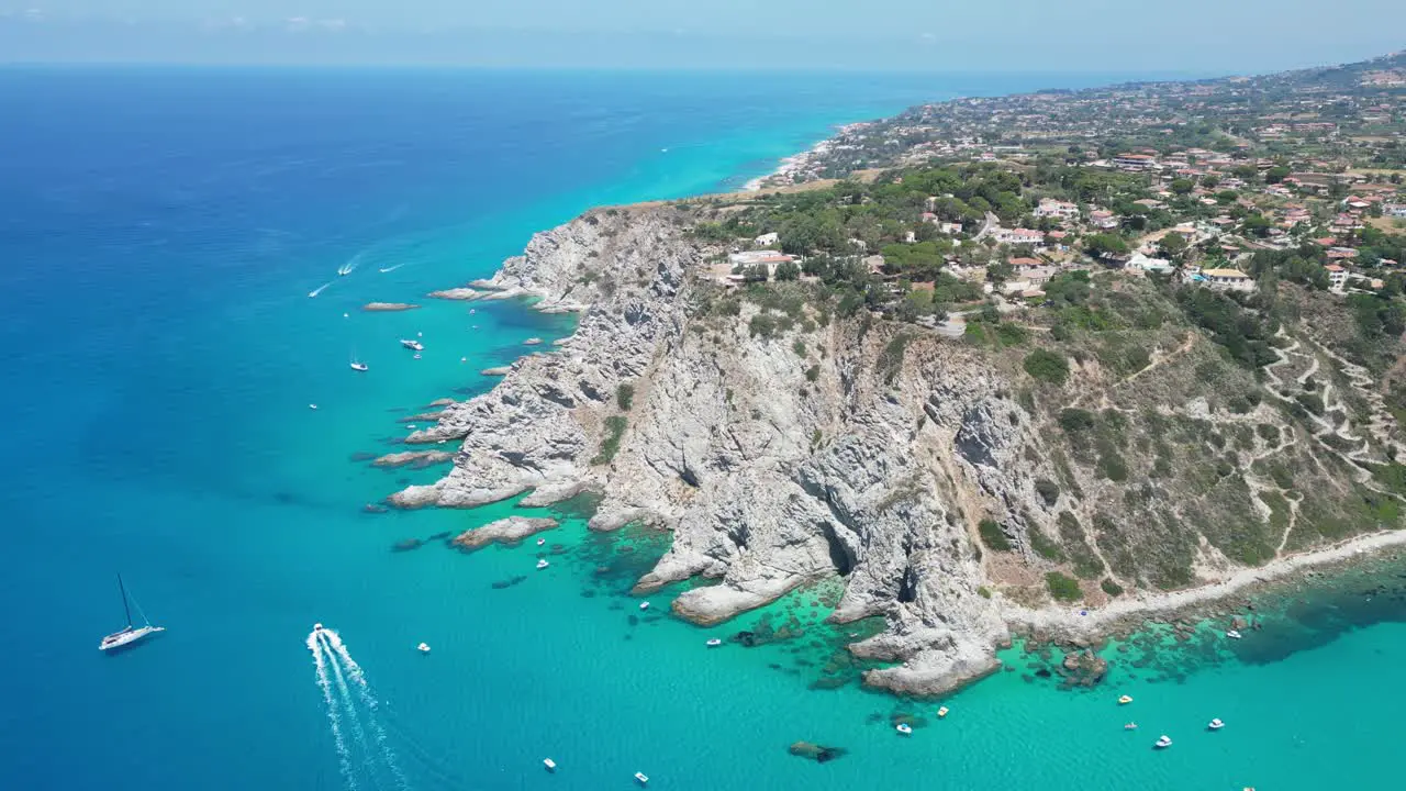 Capo Vaticano Cliff Blue Mediterranean Sea and Coastline in Calabria South Italy Aerial 4k