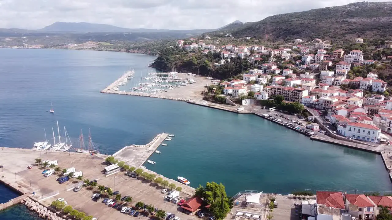 Pylos Coastal Town and Harbour at Peloponnese Greece Aerial