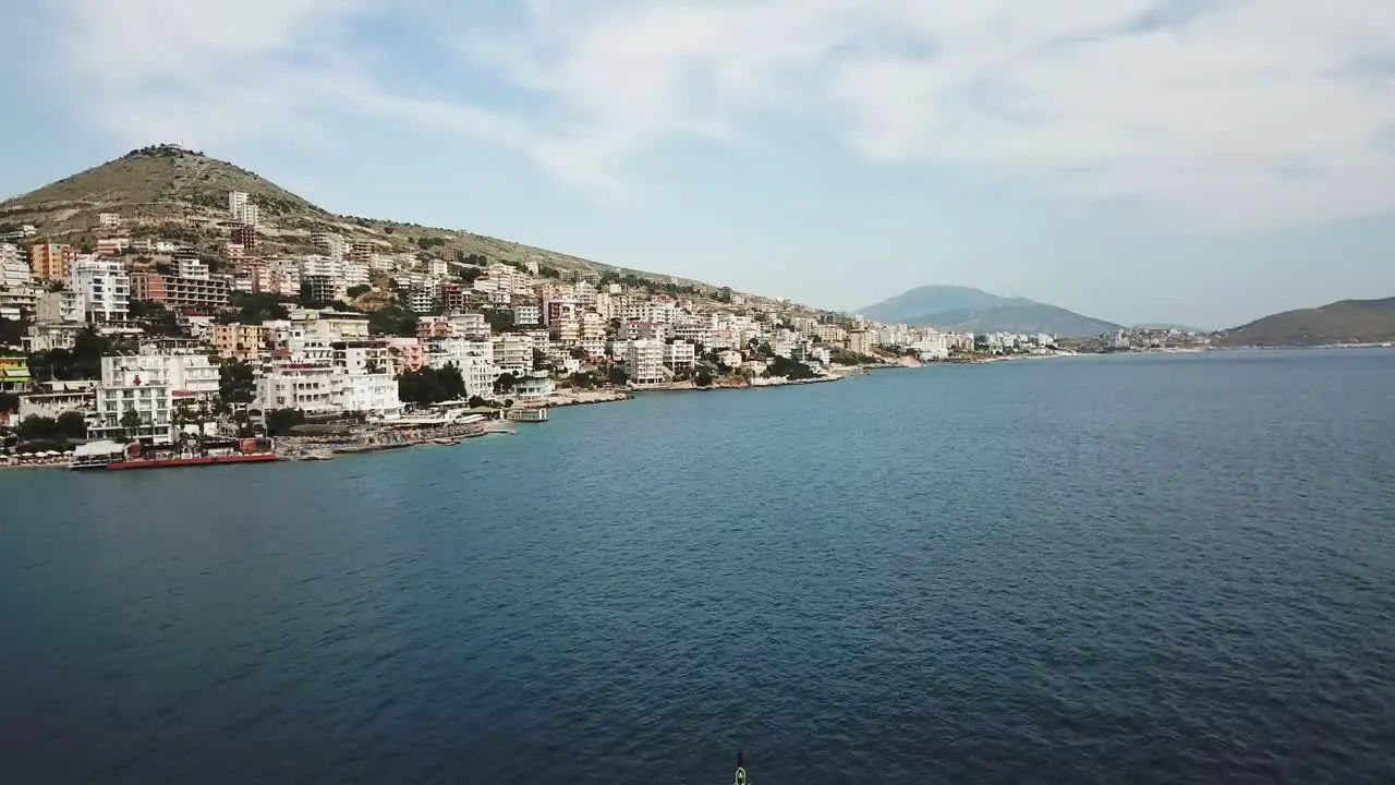 Aerial view of Sarande Saranda port city in Albania