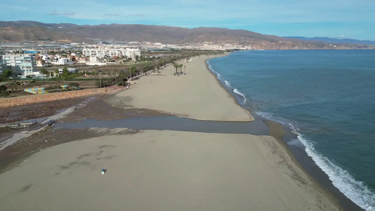 Roquetas de Mar Long Sandy Beach in Almeria Andalusia Spain Aerial