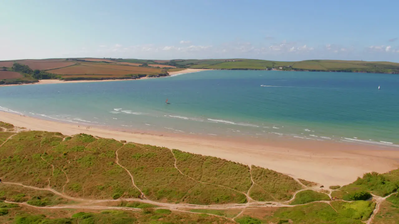 Aerial view of Daymer Bay and Rock Beach near Rock and Padstow in Cornwall England