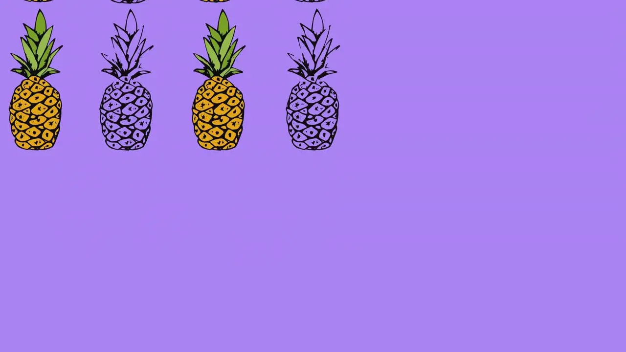 Animation of single pineapple floating on purple background