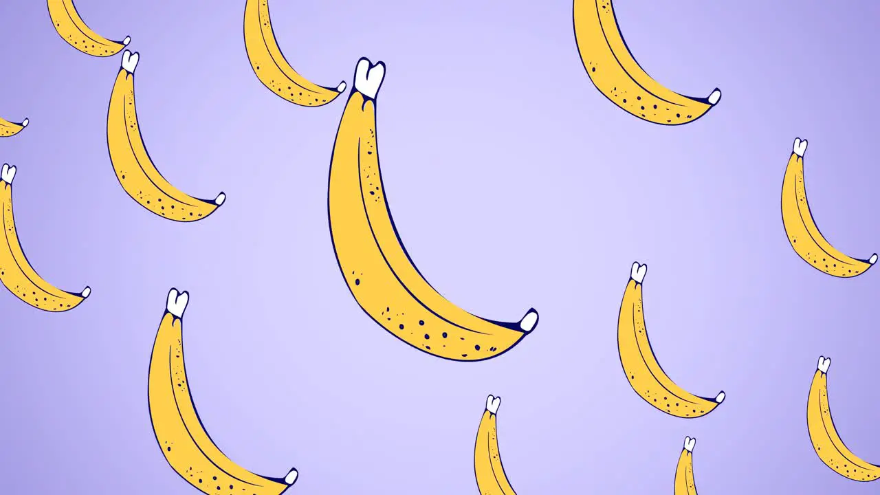 Animation of single bananas floating on blue background