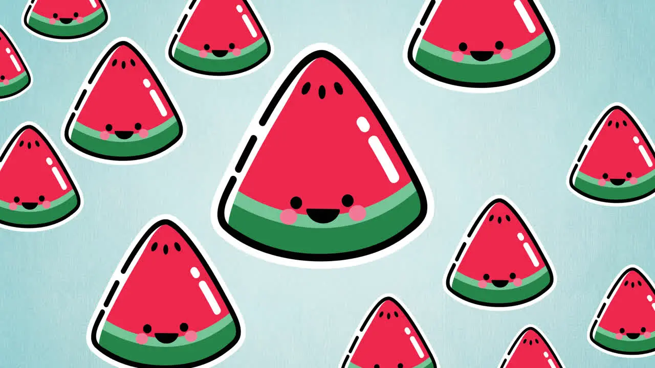 Animation of single watermelons floating on white background