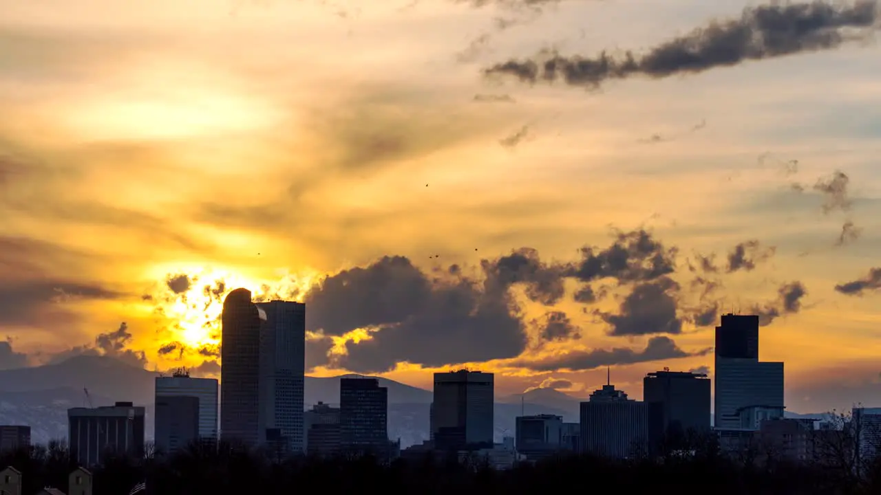 Time lapse of clouds during sunset over the skyline in Denver Colorado