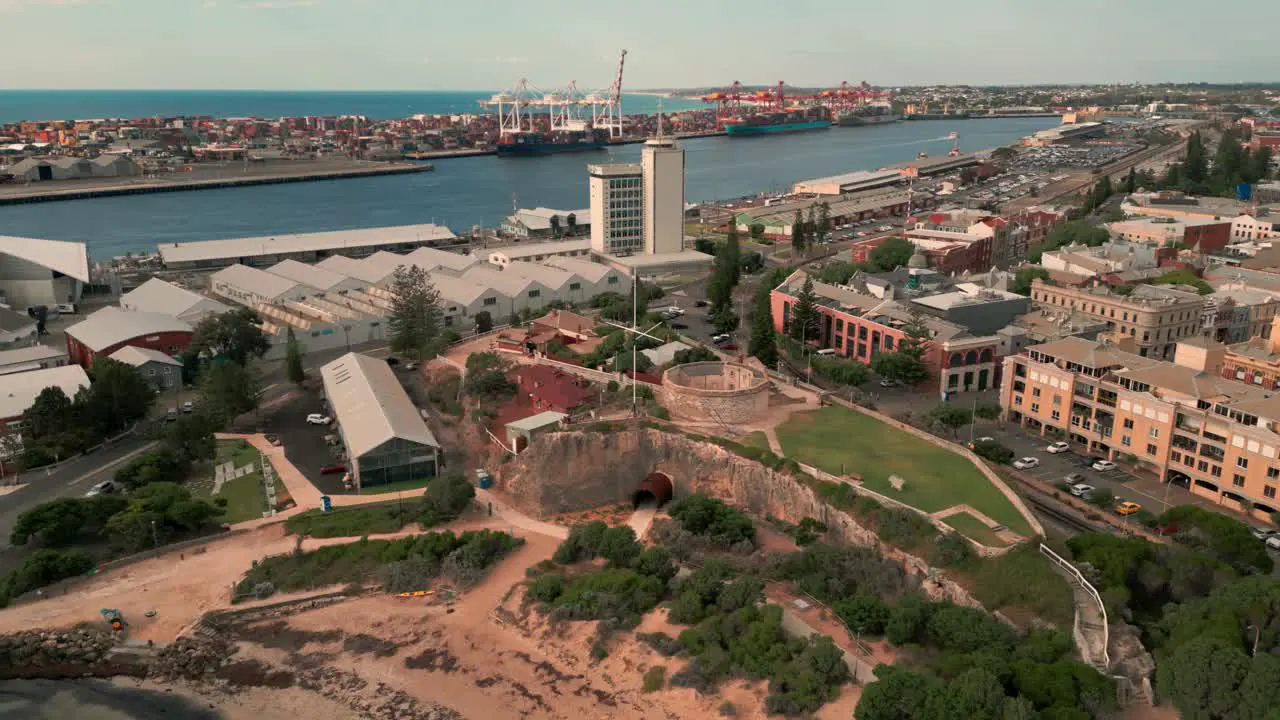 drone shot over Fremantle round house oldest historic building in Fremantle Perth suburbs Western Australia