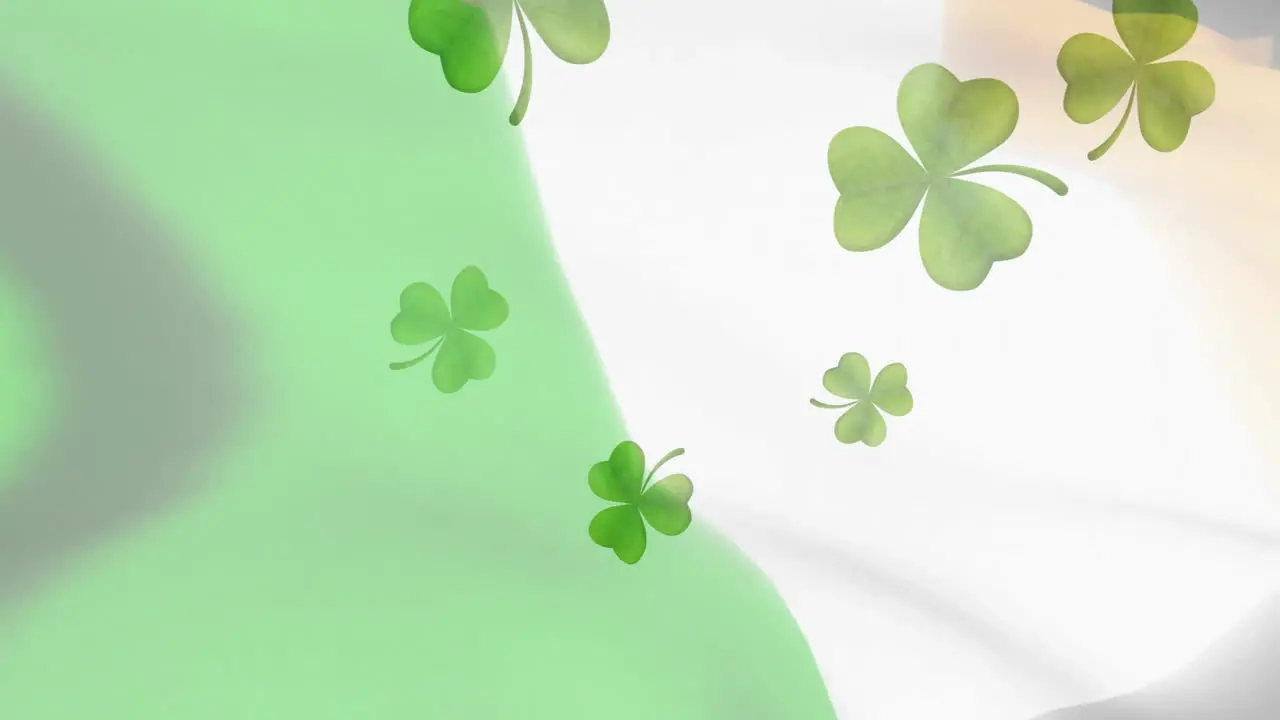 Animation of shamrocks falling over flag of ireland