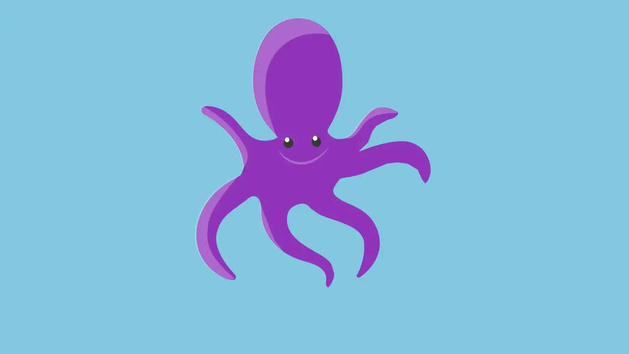 Animation of purple octopus moving on blue background