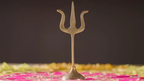 Metal Trishula Statue Divine Trident Symbol Of Hinduism On Decorated Table 1