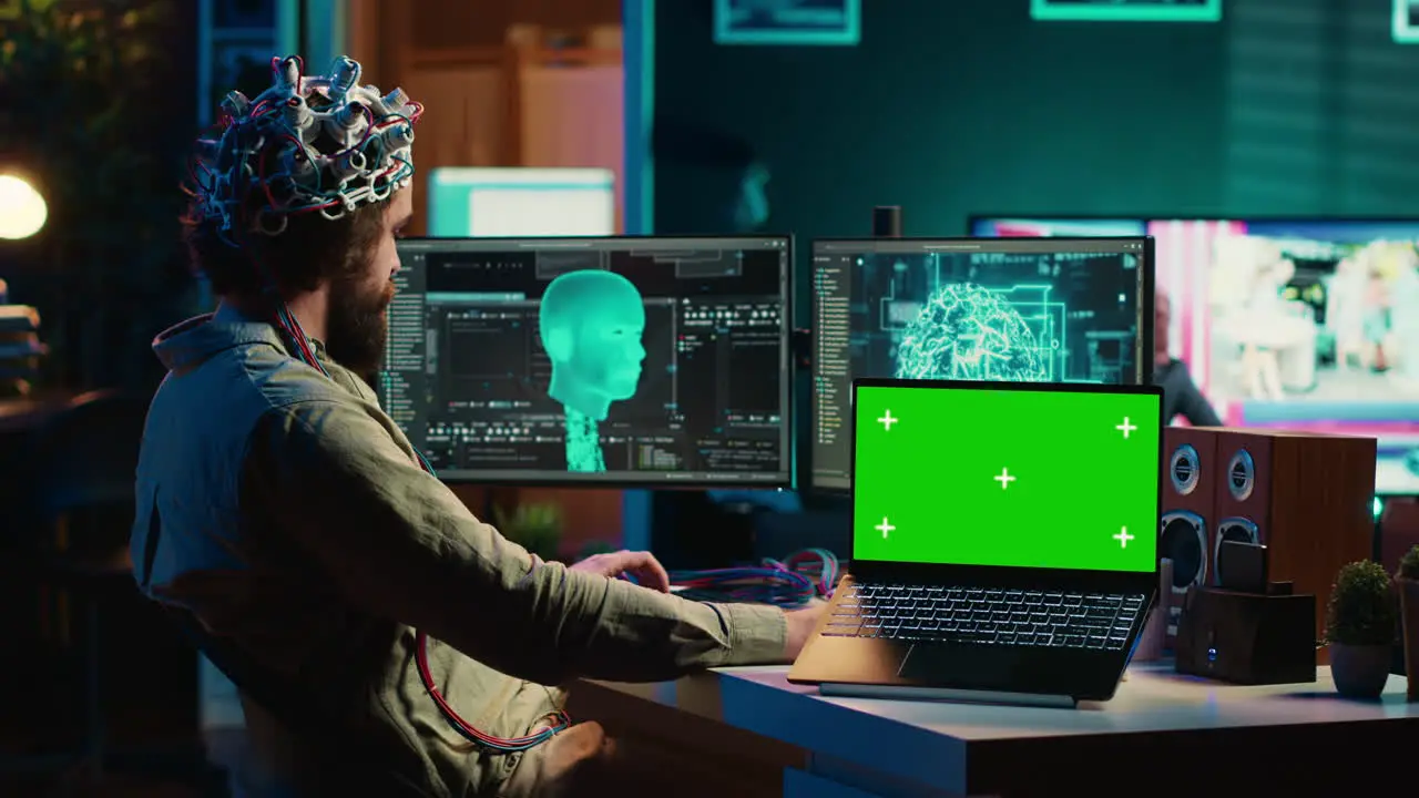 Neuroscientist uploads brain into cyberspace using green screen laptop