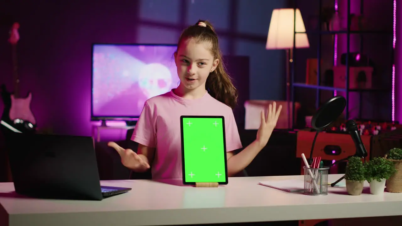 Young kid star does influencer marketing urging followers to purchase chroma key device