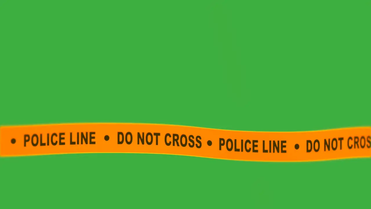 Police line do no cross text sign on tape waving with green screen in background