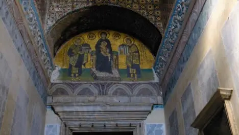 Low Angle Shot of Virgin Mary Depiction in Hagia Sophia