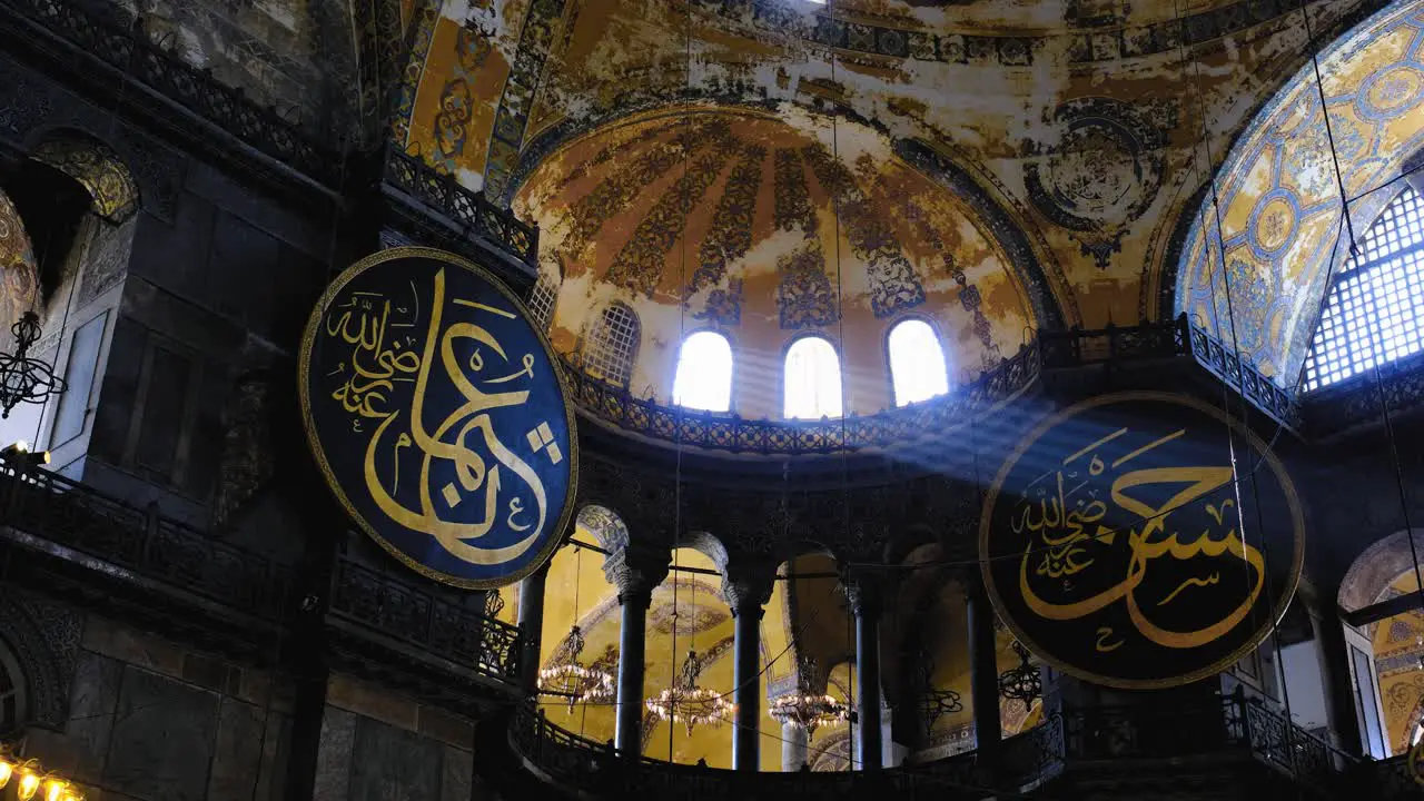 Low Angle Shot of Sunlight Shining Through Windows of Hagia Sophia