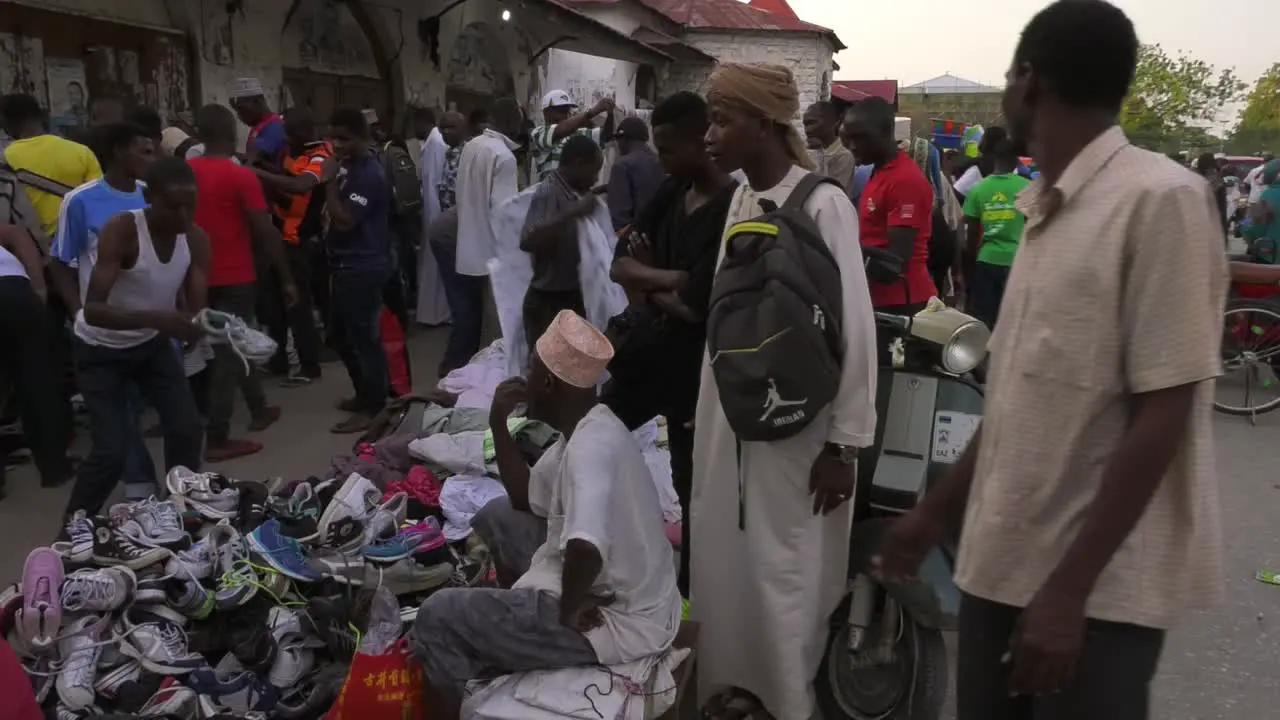 Outdoor Busy Clothes Market In Zanzibar In Tanzania