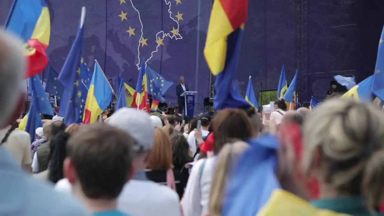 Politician delivering a speech to Moldova citizens pro-EU rally