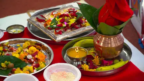 Close Up Of Various Items Used In Hindu Havan Ceremony