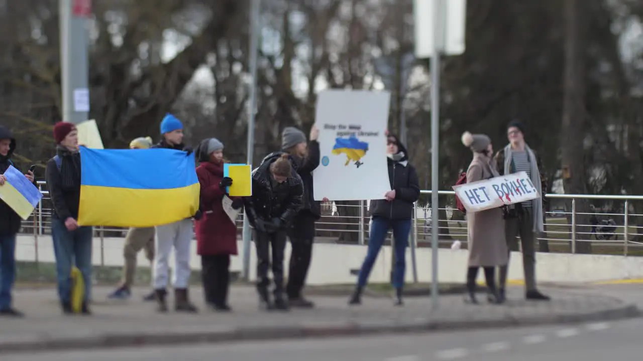 People protest against Russian attack on Ukraine near Embassy of Russia in Latvia