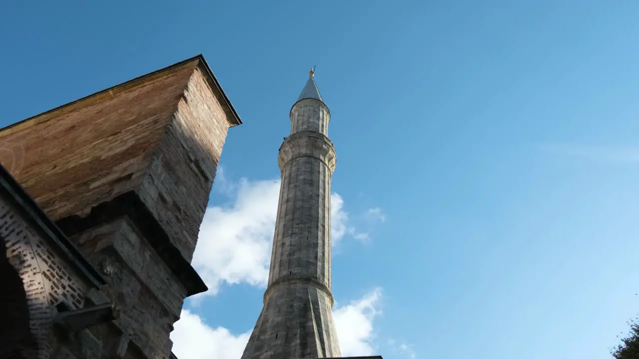 Low Angle Shot of Hagia Sophia Minaret Mosque 