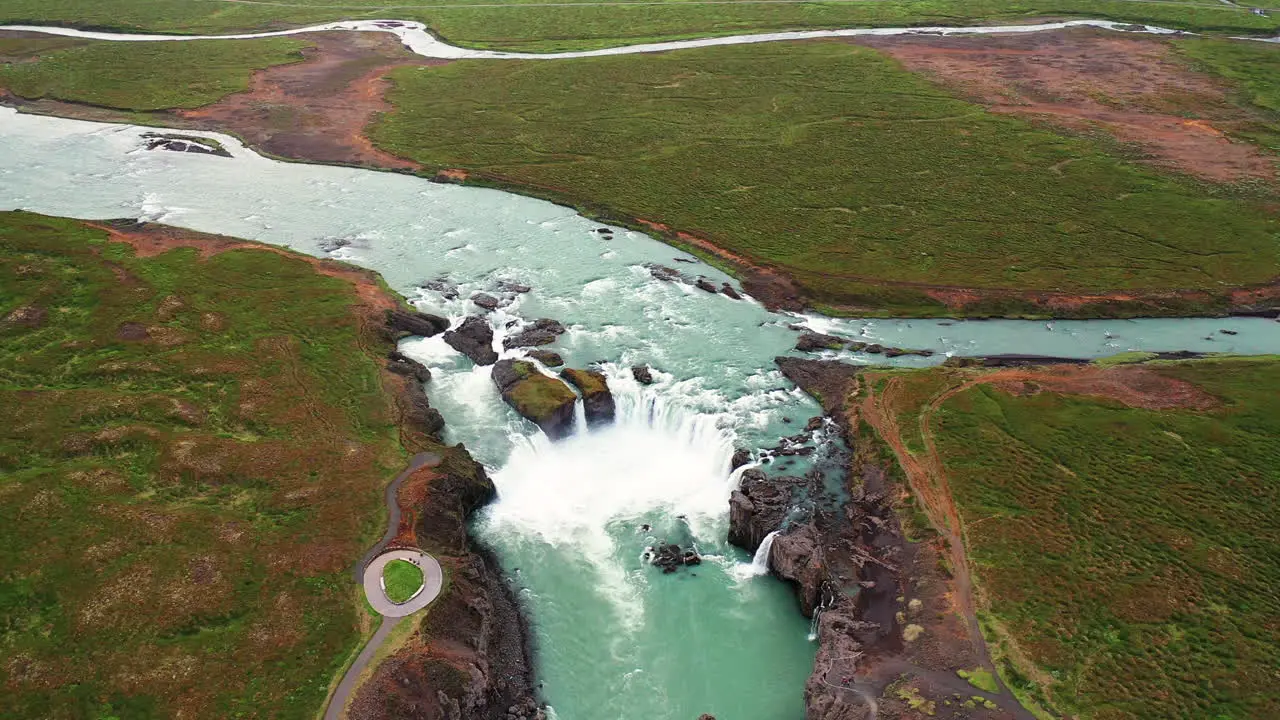 Beautiful Godafoss Waterfall of North Iceland -aerial