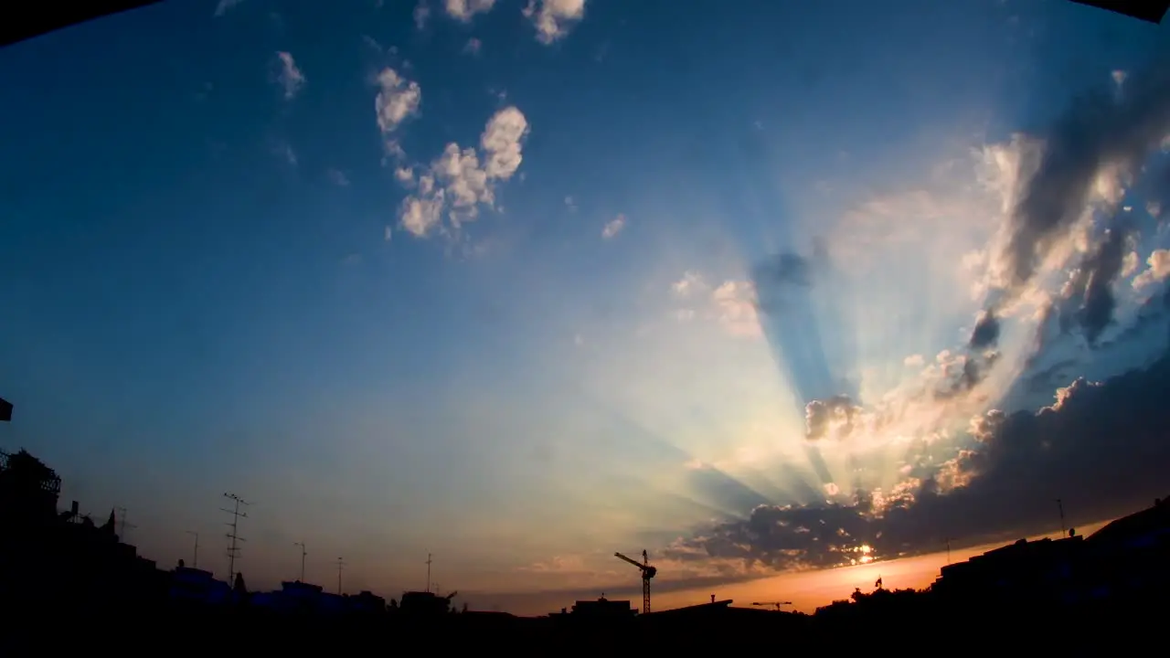 High resolution video taken with a wide angle fish-eye lens of a beautiful sunset on a colorful cloudy skies background- Israel