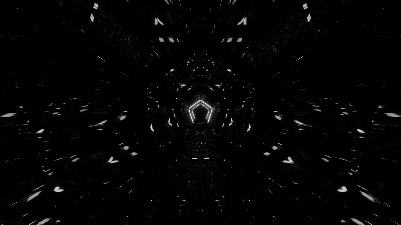 VJ Loop Flying Through a Black and White Pentagonal Kaleidoscope Tunnel