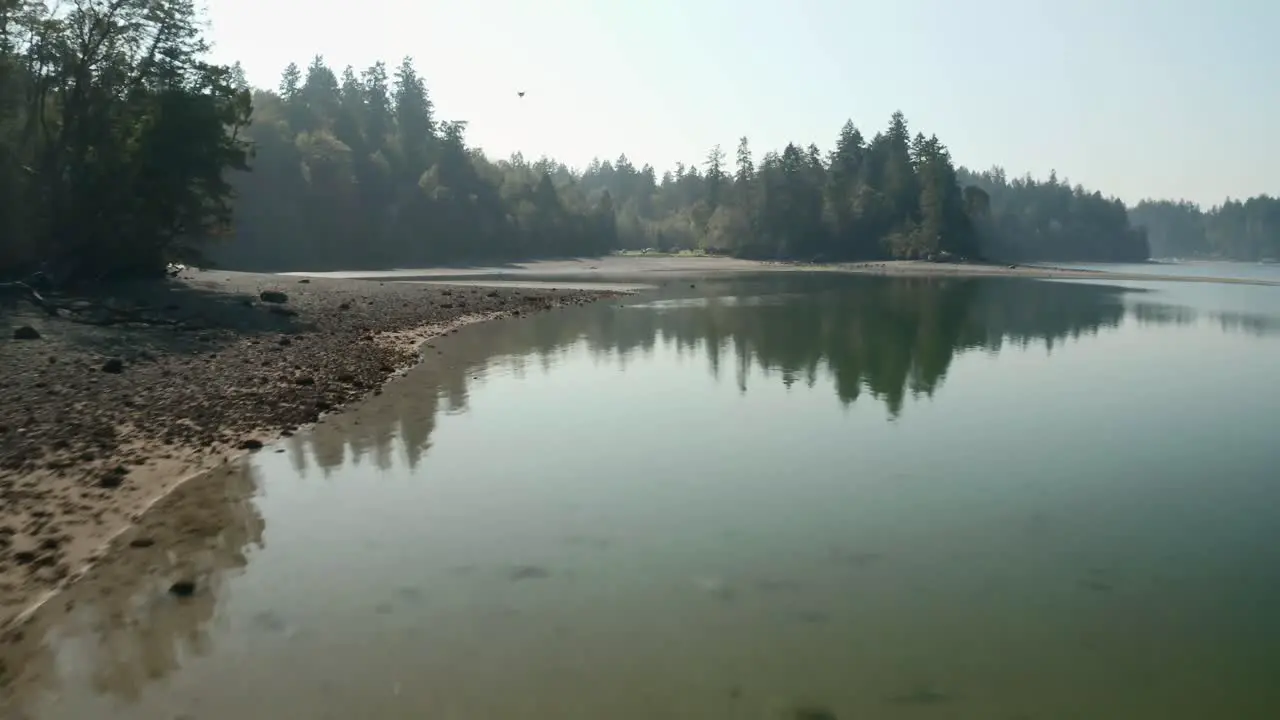 Calm peaceful water of the Penrose State Park in Washington -aerial