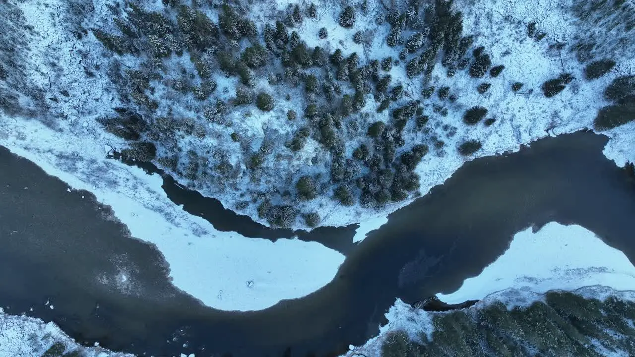 Aerial Drone Shot of a Snow Covered forest In Namsos Norway