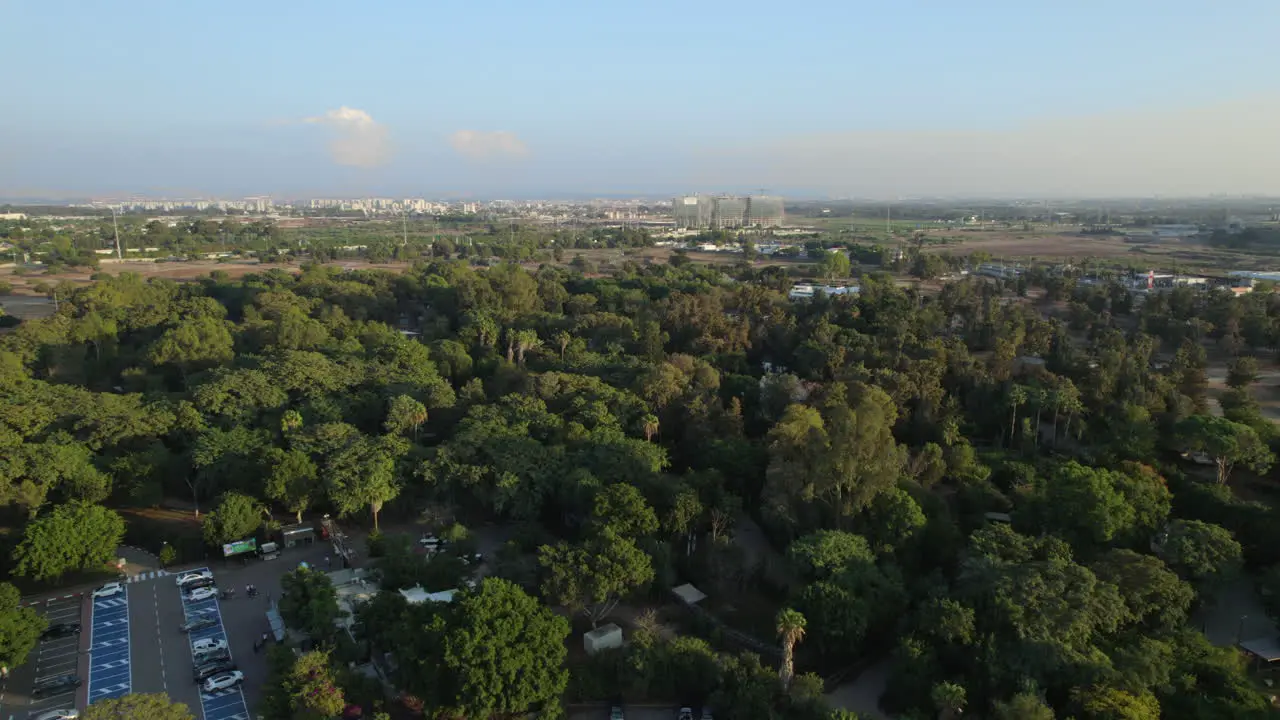 The Ramat Gan Safari area where all the animal cages are under the zoo trees on a calm afternoon when there are almost no visitors