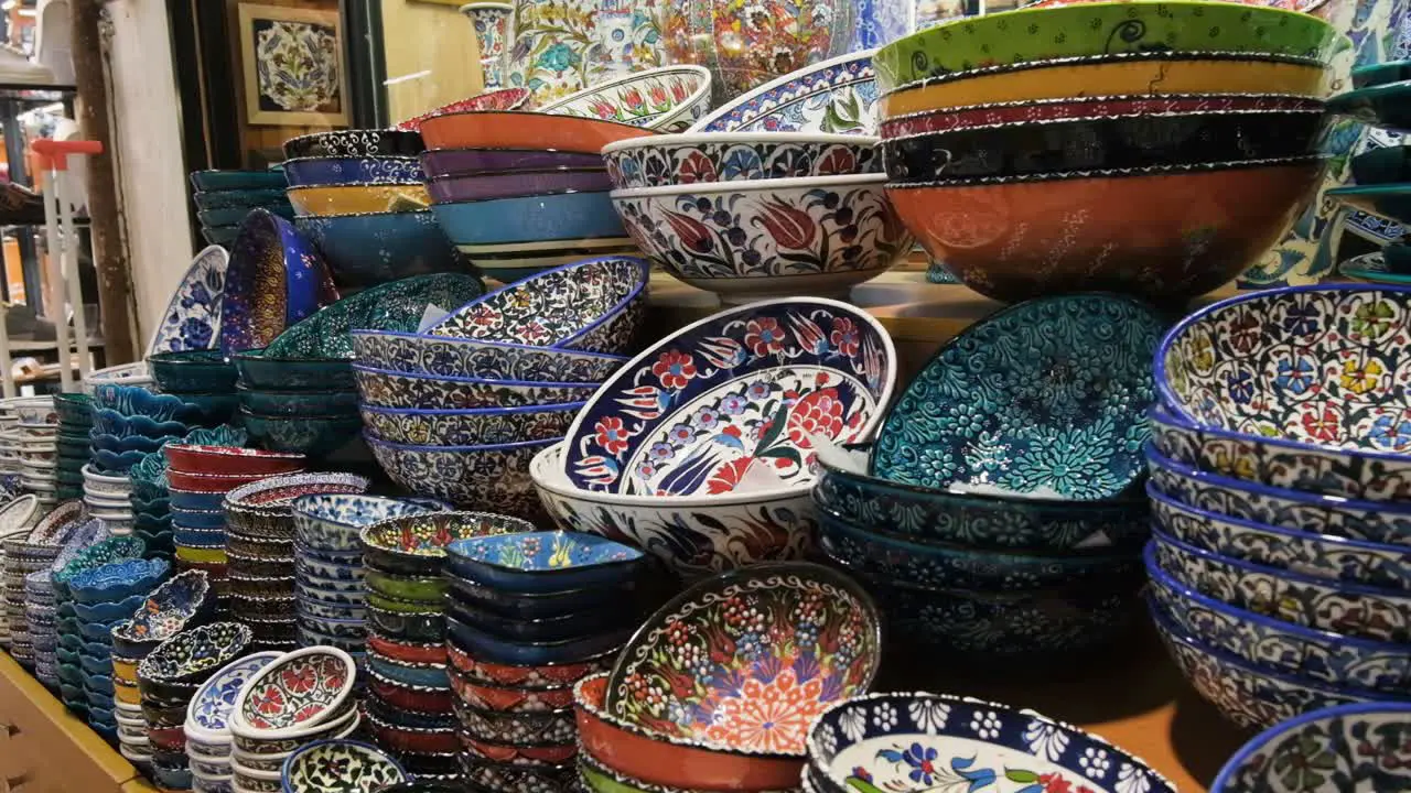 Tracking Shot of Colourful Bowls