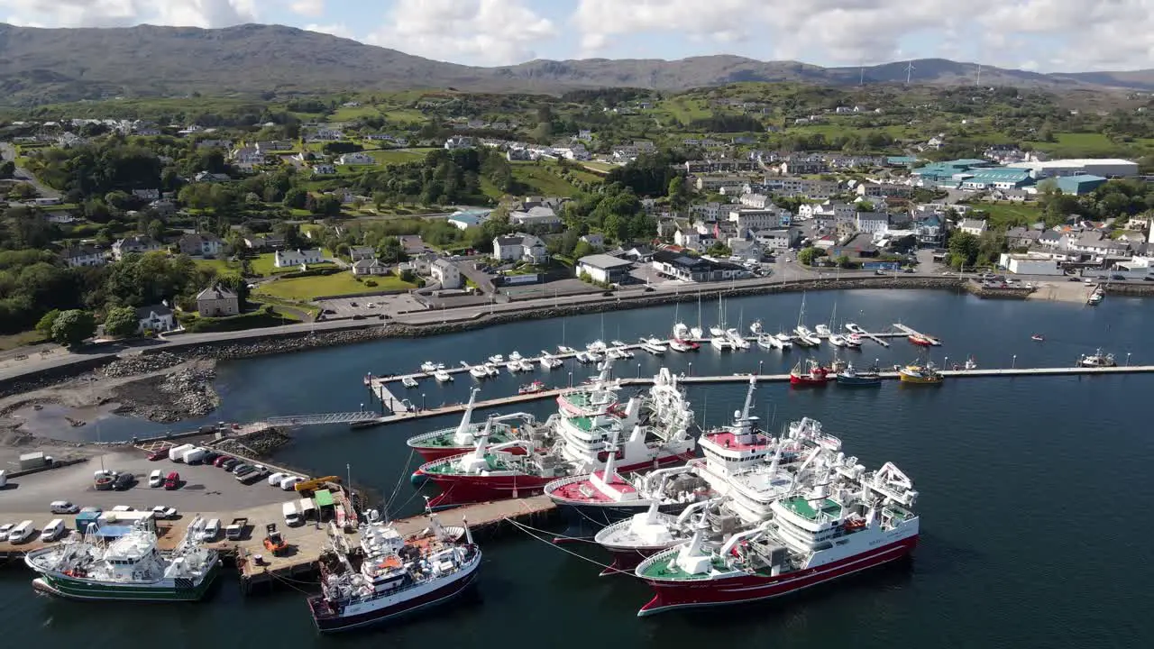 Drone shot of a large group of boats docked in Killybegs Ireland