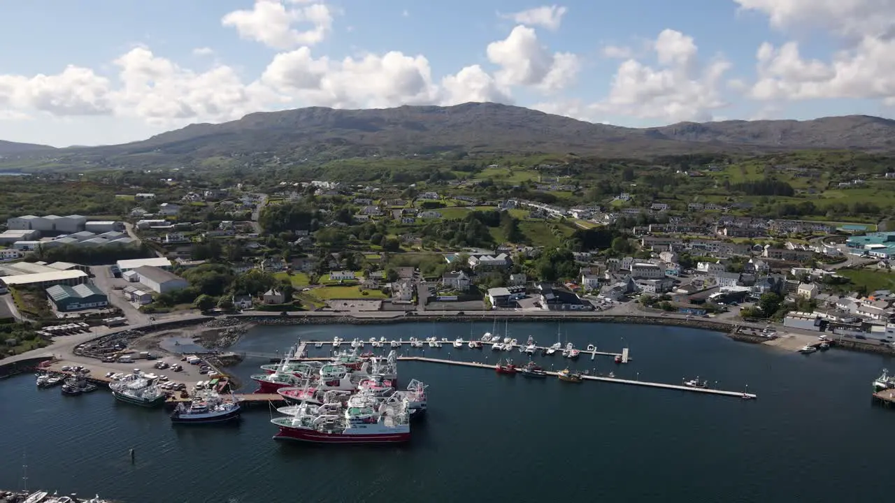 Drone shot of Ireland's biggest fishing town Killybegs located in County Donegal