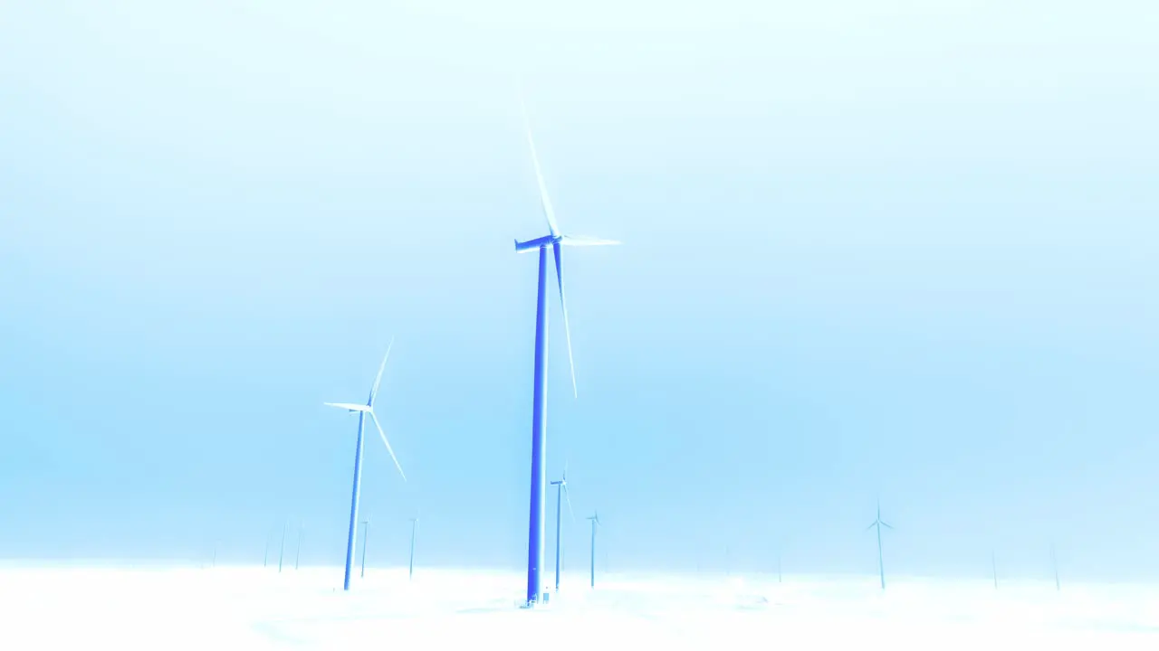 Wind Turbines Monochromatic Colour illustrating no heat or fossil fuel emissions from the power plant which is sustainable