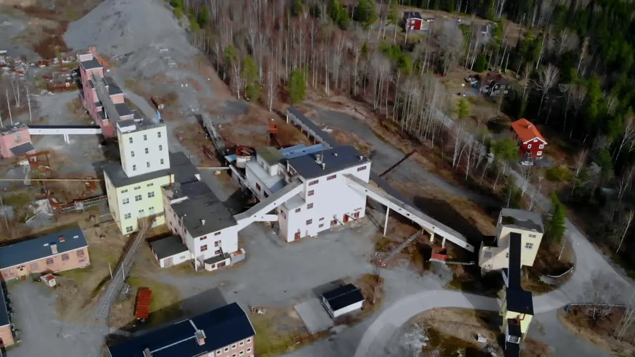 Drone footage of abandoned mining facility in central Sweden