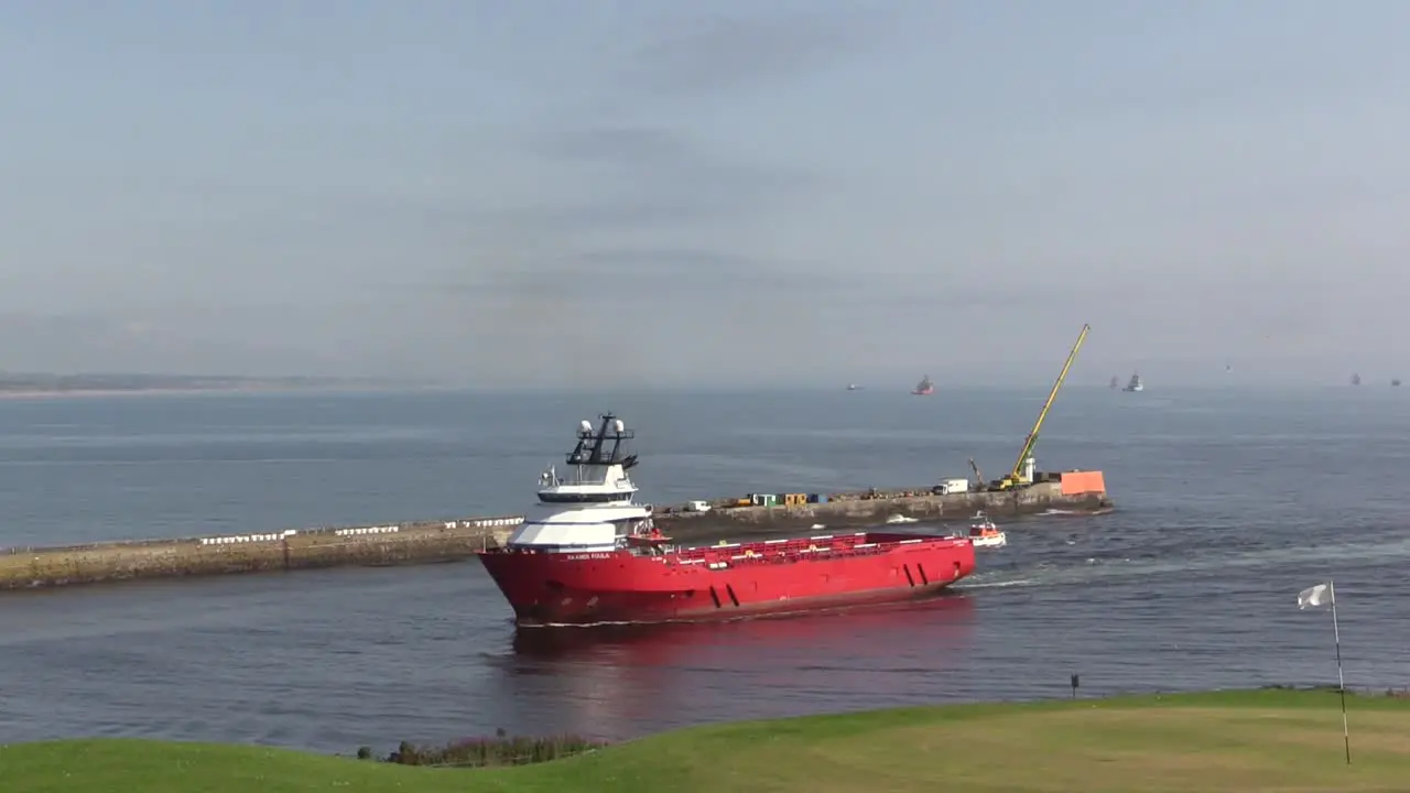 Aberdeen Harbour ship entering mouth of the harbour