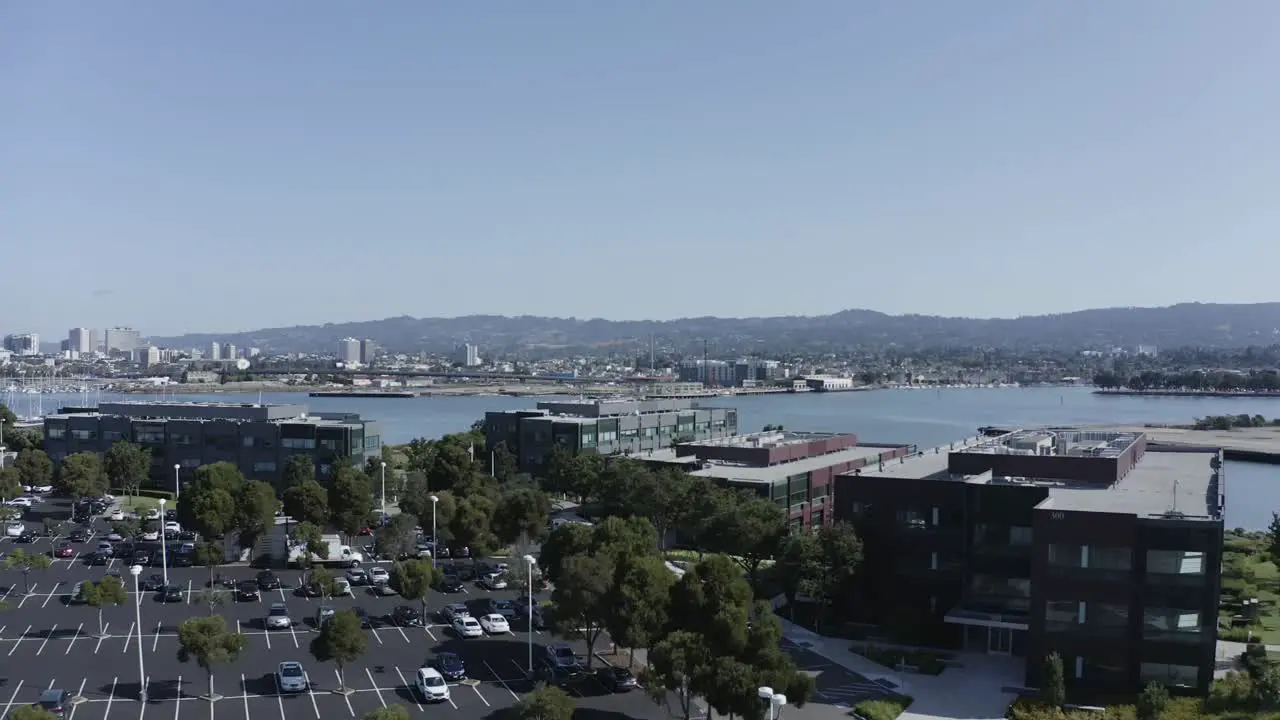 A large business center is revealed as the camera pulls back in a smooth flowing departure