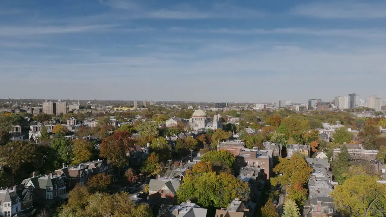 Aerial footage flying towards the St