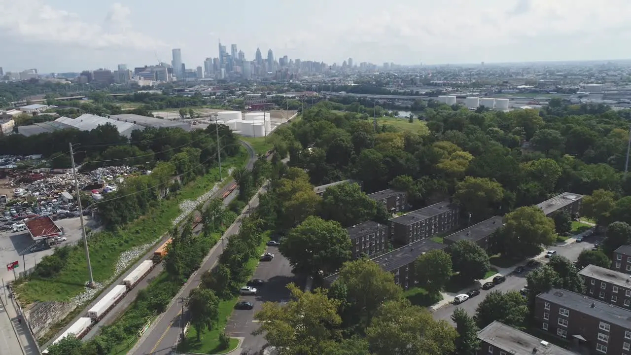 Philadelphia skyline shot from south western Philadelphia by drone