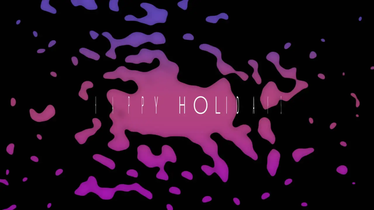 Abstract holiday joy vibrant purple and pink splashes on black background with Happy Holidays