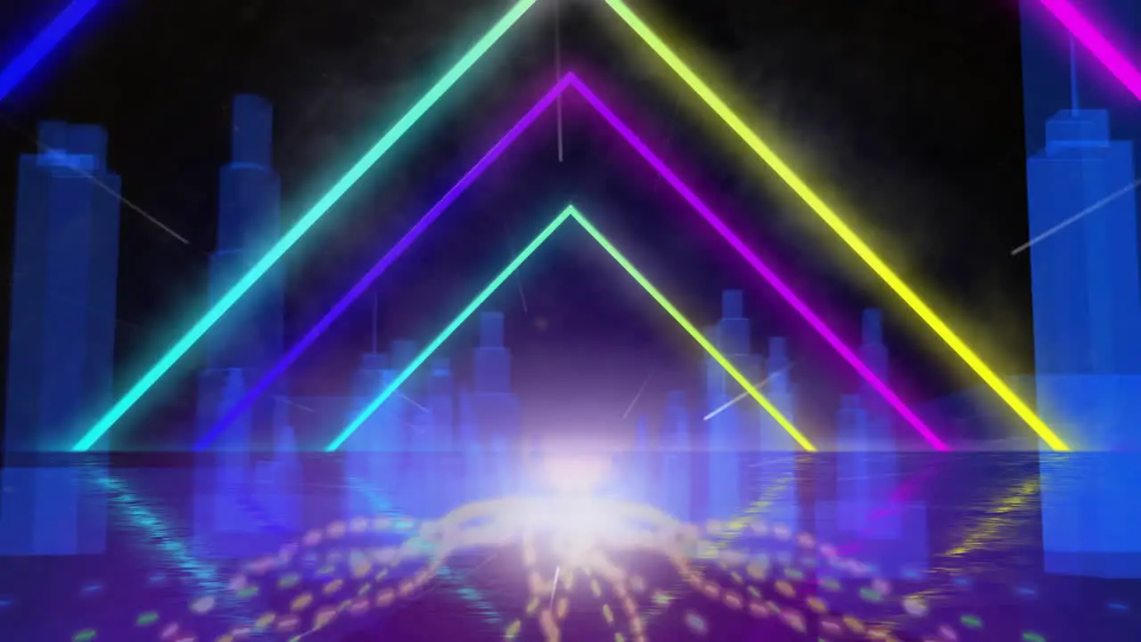 Animation of neon shapes and neon cityscape