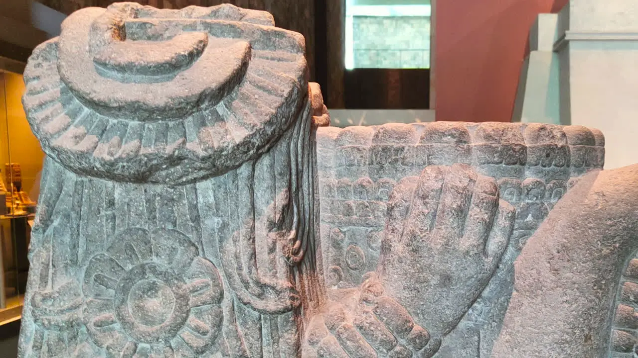 view of an aztec goddess buried in the museum of anthropology in mexico city