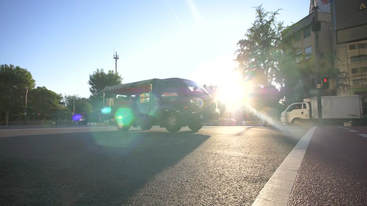 Busy Intersection at Sunrise