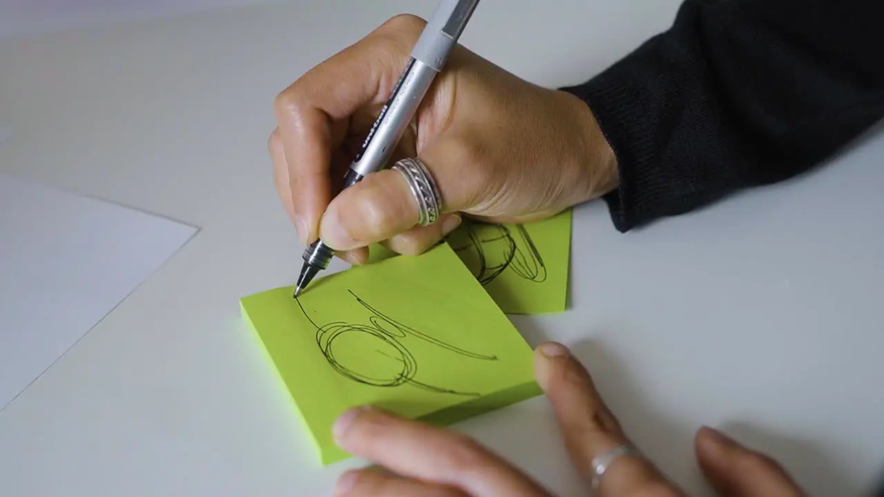 Corporate professional person draws and sketches a diagram on a sticky note