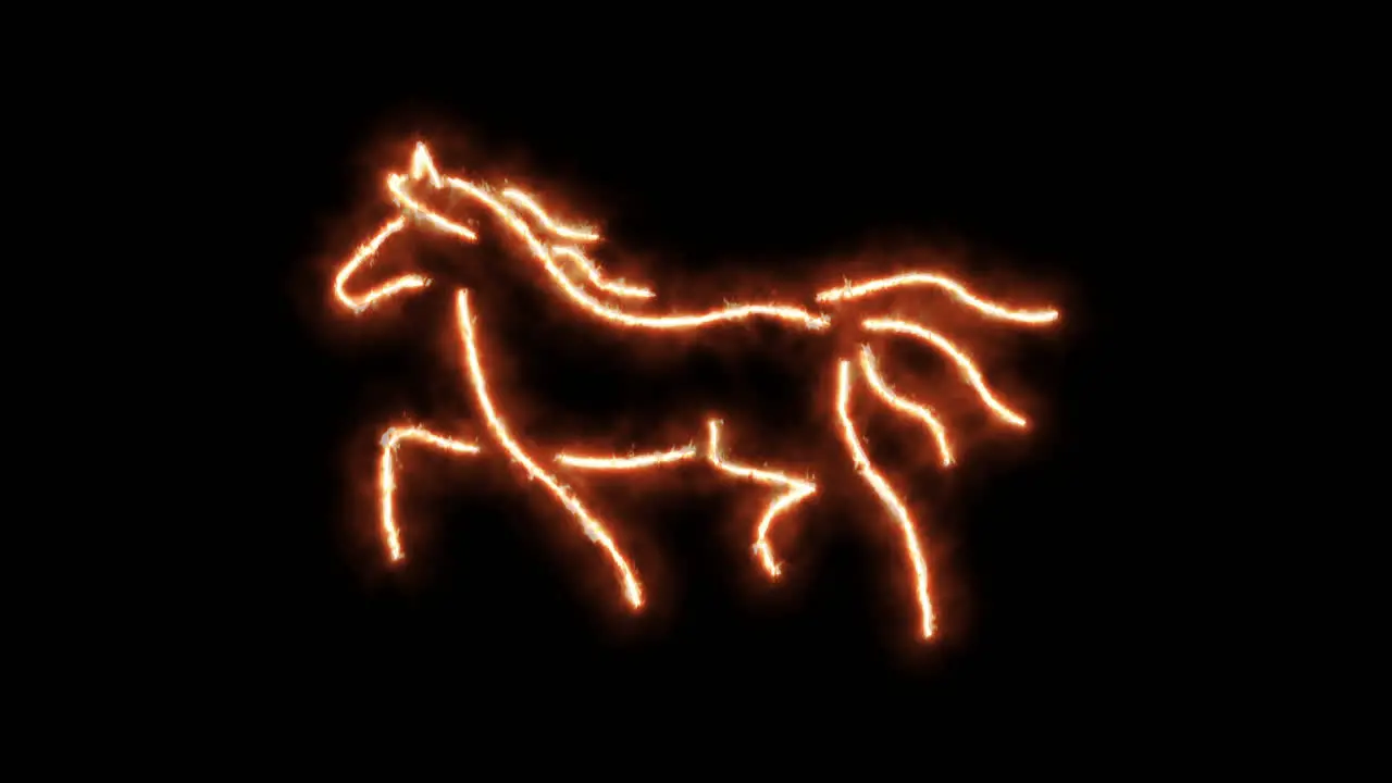 Running horse outline of burning flames and horse in neon lights